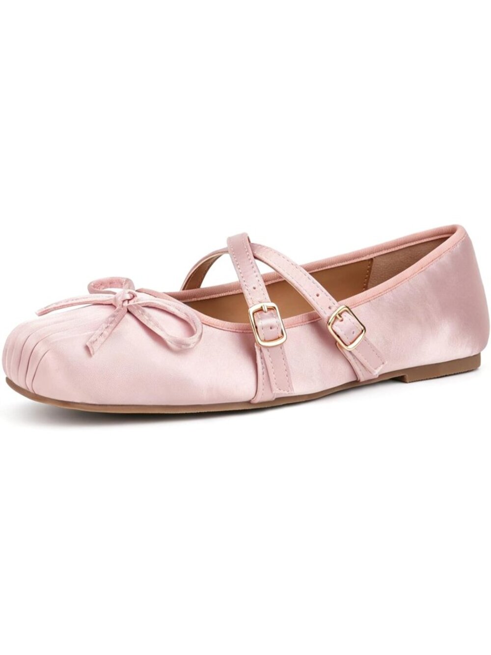 Women's Pink Square Toe Ballet Flats Mary Janes Ballerina Shoes Satin - Picture 1 of 6